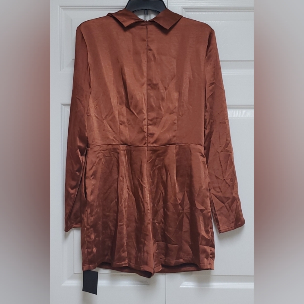 Lulus Satin Skort Romper/Bronze - Picture 9 of 16